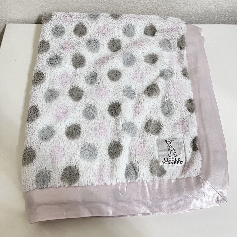 Little Giraffe Luxe Pink Gray Tan Double Polka Dot Baby Blanket Lovey USA 30x35"